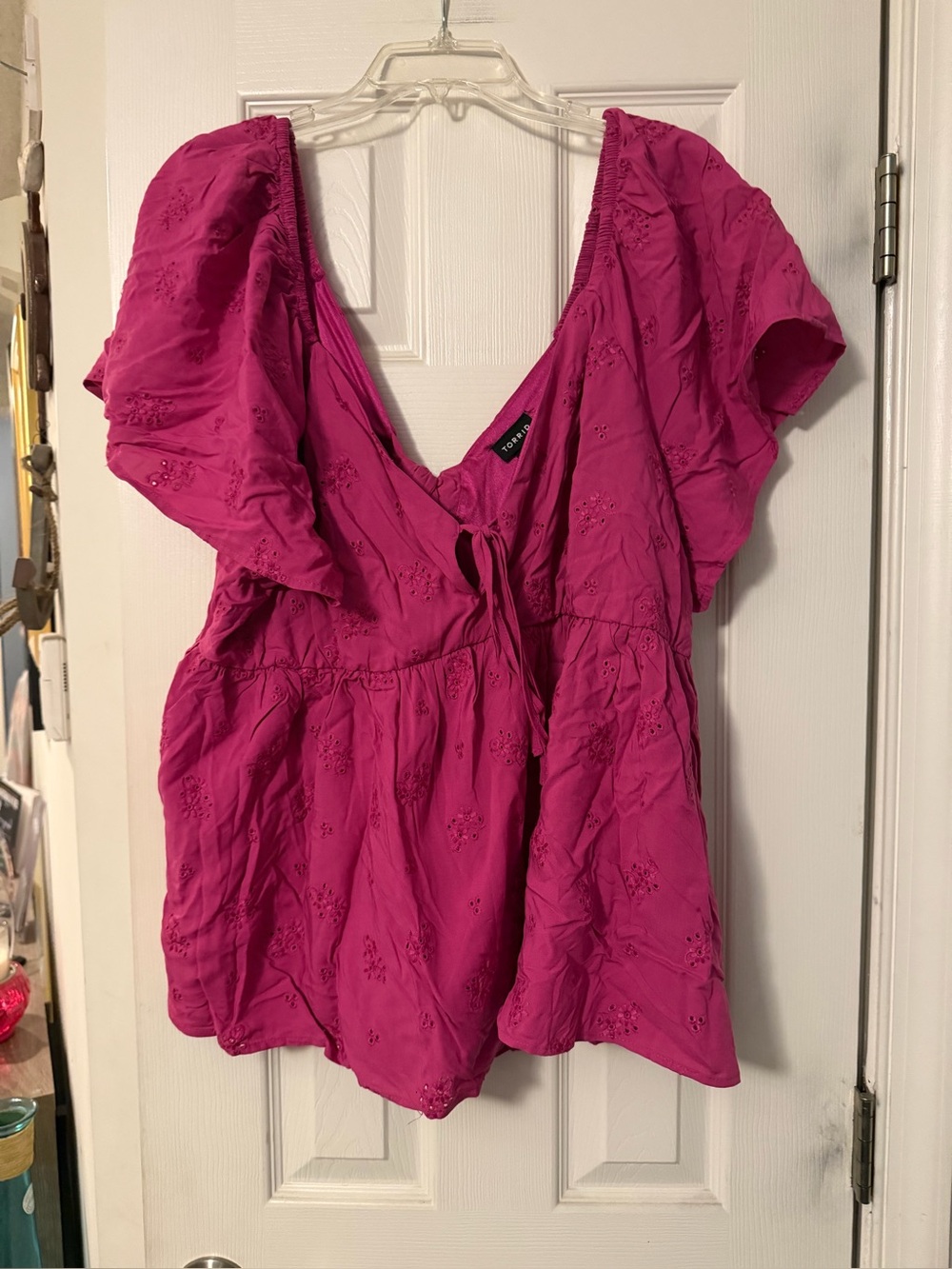 torrid Fuchsia Eyelet Tie-Front Peplum Blouse